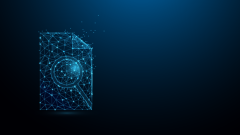 Stilisiertes Symbol eines Dokuments mit Lupe darin